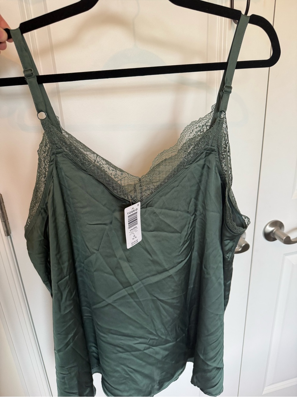 torrid Olive Green Lace-Trim Satin Cami - Picture 2 of 3